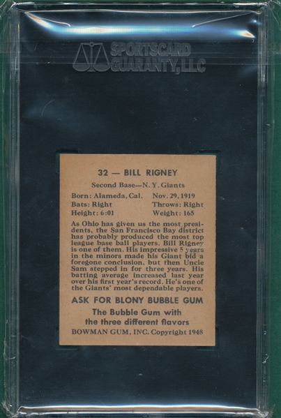 1948 Bowman #32 Bill Rigney SGC 86