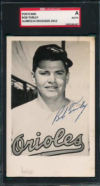 1954 Bob Turley Signed Post Card SGC Authentic