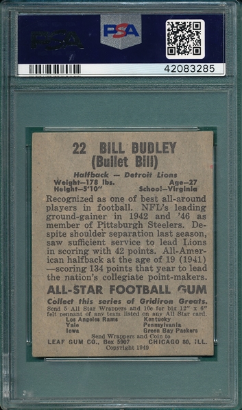 1949 Leaf #22 Bill Dudley PSA 3