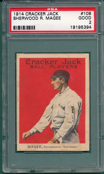 1914 Cracker Jack #108 Sherwood Magee PSA 2