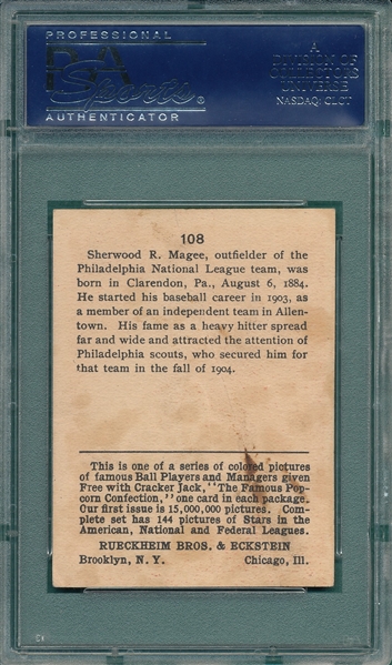 1914 Cracker Jack #108 Sherwood Magee PSA 2