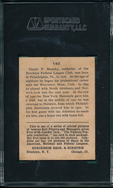 1914 Cracker Jack #140 Daniel Murphy SGC 40 *Federal League*