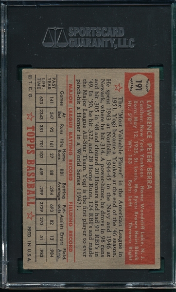 1952 Topps #191 Yogi Berra SGC 2.5
