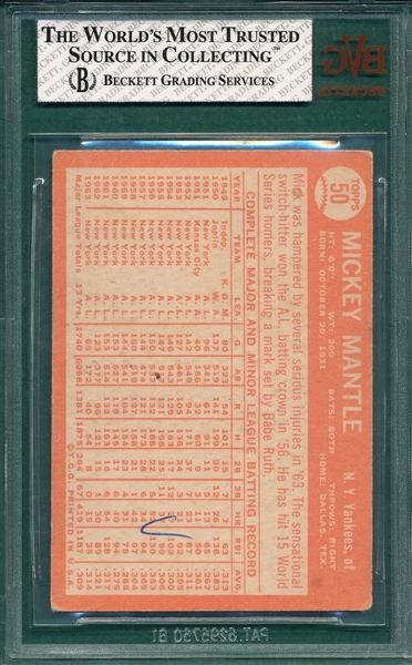 1964 Topps #50 Mickey Mantle BVG 2