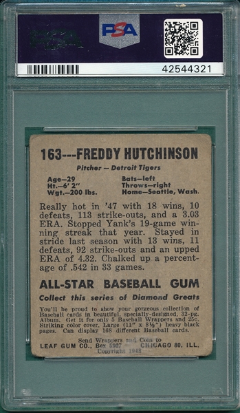 1948 Leaf #163 Fred Hutchinson PSA 2.5 *SP* *Rookie*