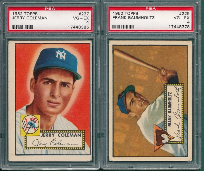 1952 Topps #225 Baumholtz & #237 Jerry Coleman, Lot of (2) PSA 4 