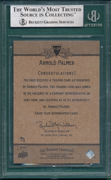 2012 Upper Deck Goodwin Champions Autographs, Arnold Palmer, Beckett Authentic