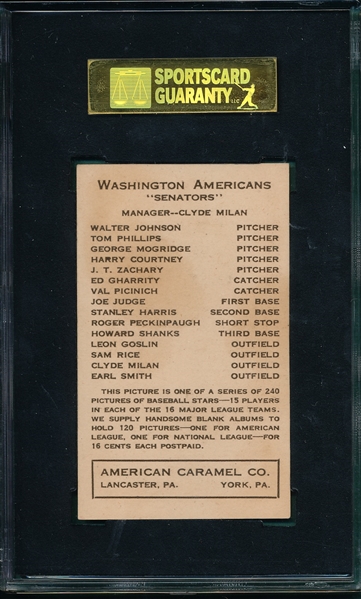 1922 E120 Johnson, Walter, American Caramel Co. SGC 80 *None Graded Higher*