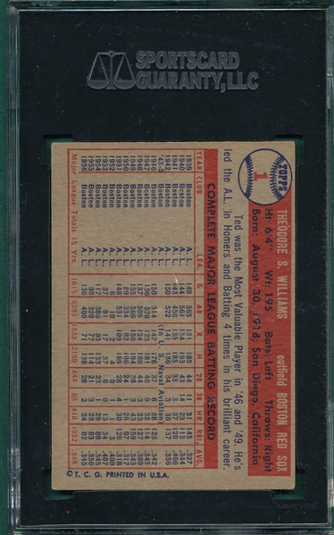 1957 Topps #1 Ted Williams SGC 50