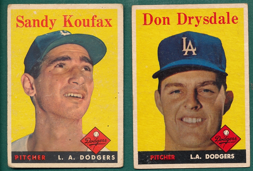 1958 Topps #25 Drysdale & #187 Koufax, Lot of (2)