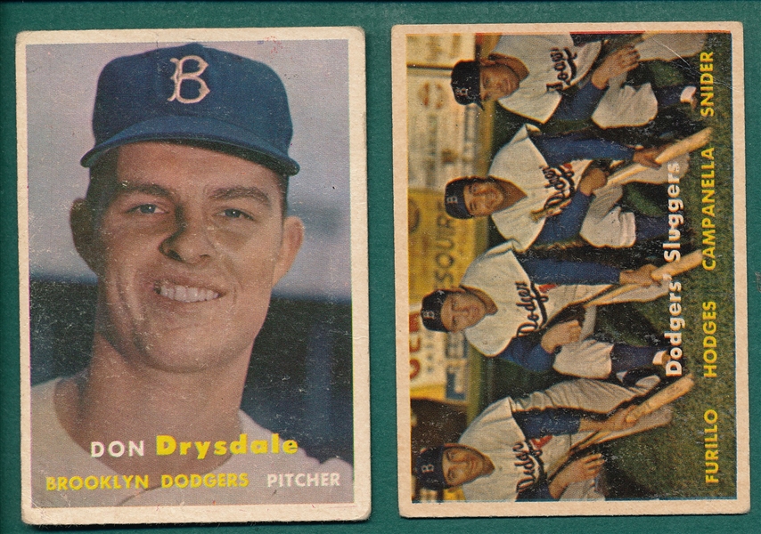 1957 Topps #400 Dodgers Sluggers & #18 Drysdale, Rookie, Lot of (2)