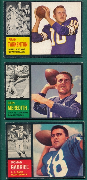 1963 Topps FB #39 Meredith, #88 Gabriel & #90 Tarkenton, Rookie, Lot of (3) *SP*