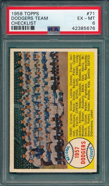 1958 Topps #71 Dodgers Team PSA 6