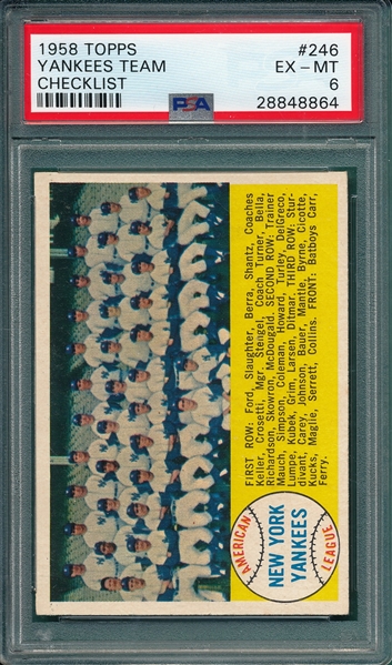 1958 Topps #246 Yankees Team PSA 6