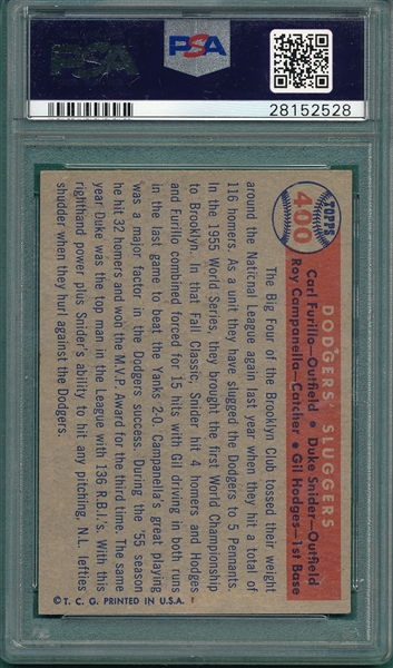 1957 Topps #400 Dodgers Sluggers W/ Campanella & Snider, PSA 5