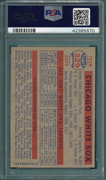 1957 Topps #329 White Sox Team PSA 7