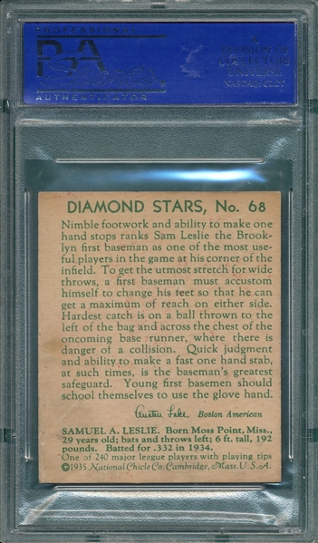 1934-36 Diamond Stars #68 Sam Leslie PSA 5
