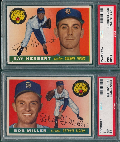 1955 Topps #9 Miller & #138 Herbert, Lot of (2), PSA 7
