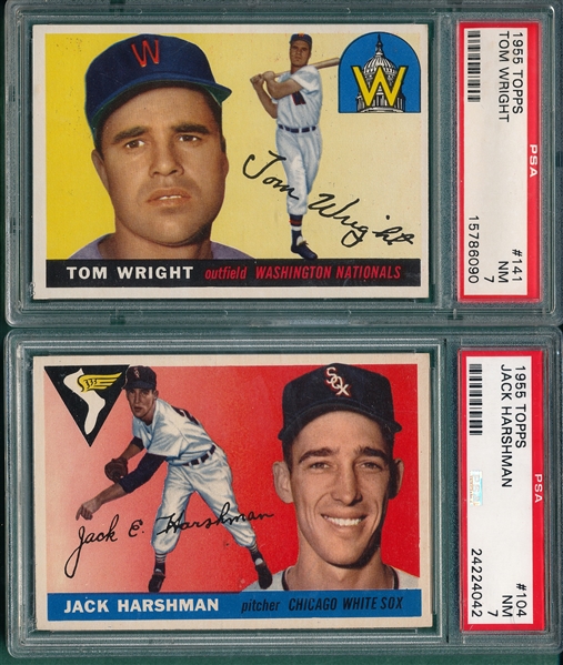 1955 Topps #104 Harshman & #141 Wright, Lot of (2), PSA 7