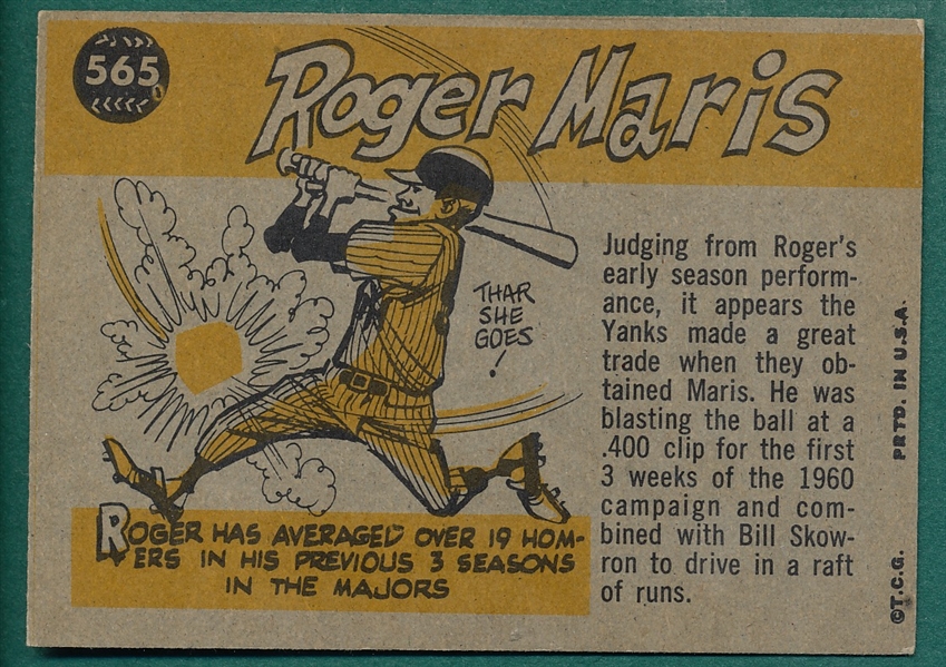 1960 Topps #565 Roger Maris, AS *Hi #*