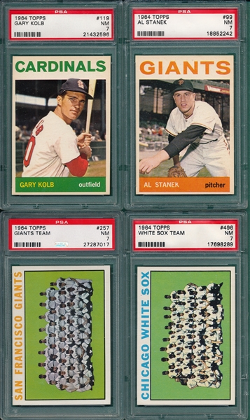 1964 Topps Lot of (8) W/ #525 McBean & Team Cards PSA 7