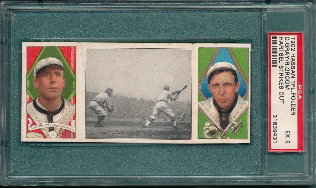 1912 T202 Hartsel Strikes Out, Groom/Gray, Hassan Cigarettes PSA 5