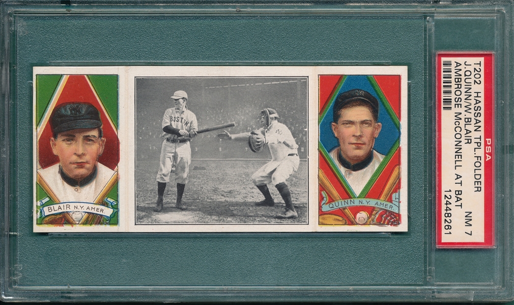 1912 T202 Ambrose McConnell At Bat, Blair/Quinn, Hassan Cigarettes PSA 7
