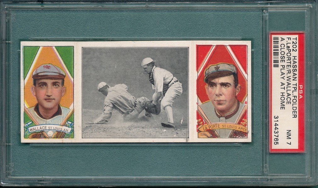 1912 T202 A Close Play At Home Plate, Wallace/LaPorte, Hassan Cigarettes PSA 7