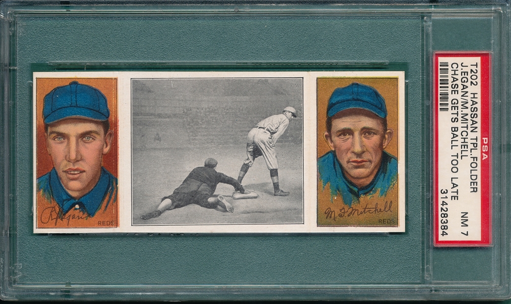 1912 T202 Chase Gets Ball Too Late, Egan/Mitchell, Hassan Cigarettes PSA 7