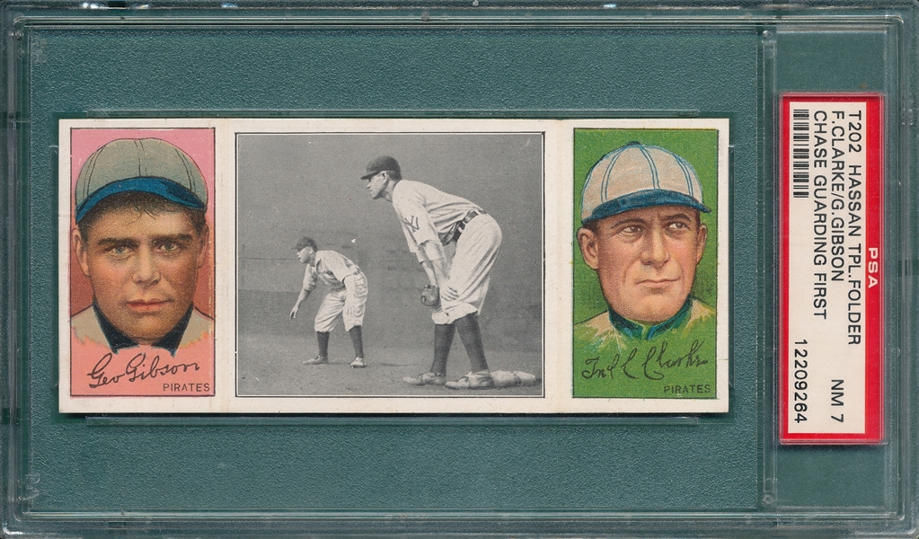 1912 T202 Chase Guarding First, Gibson/Clarke, Hassan Cigarettes PSA 7