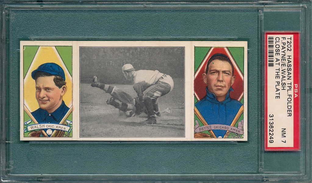 1912 T202 Close At The Plate, Walsh/Payne, Hassan Cigarettes PSA 7