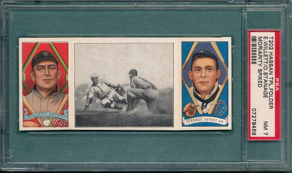 1912 T202 Moriarity Spiked, Willett/Stanage, Hassan Cigarettes PSA 7