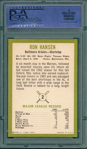 1963 Fleer #2 Ron Hansen PSA 9 *MINT*