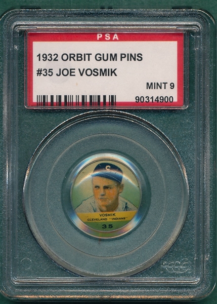 1932 Orbit Gum Pins #35 Joe Vosmik PSA 9 *MINT*