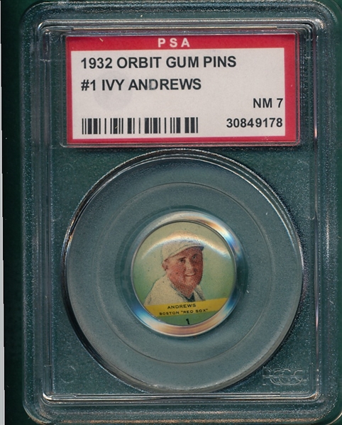 1932 Orbit Gum Pins #1 Ivy Andrews PSA 7