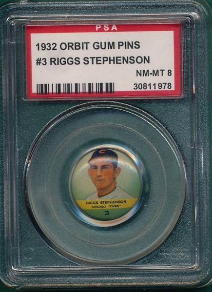 1932 Orbit Gum Pins #3 Riggs Stephenson PSA 8