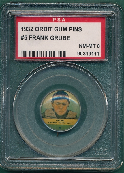 1932 Orbit Gum Pins #5 Frank Grube PSA 8
