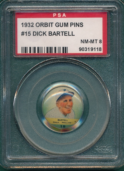1932 Orbit Gum Pins #15 Dick Bartell PSA 8