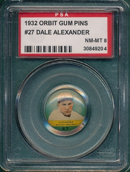 1932 Orbit Gum Pins #27 Dale Alexander PSA 8