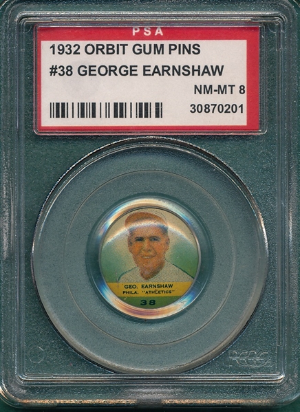 1932 Orbit Gum Pins #38 George Earnshaw PSA 8