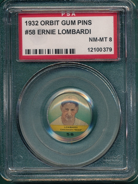 1932 Orbit Gum Pins #58 Ernie Lombardi PSA 8