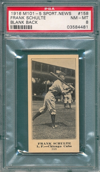 1915 M101-5 #158 Frank Schulte Sporting News PSA 8 *Blank Back* *None Higher*