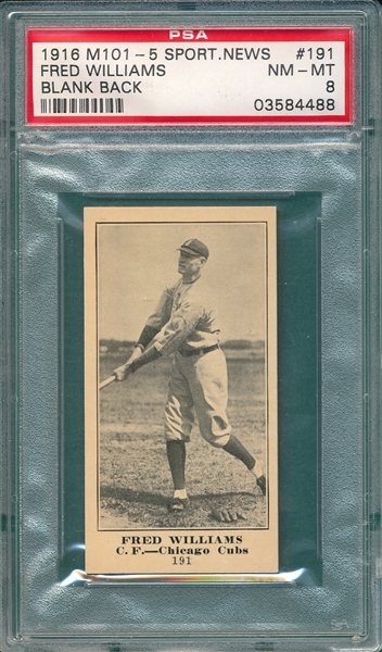 1915 M101-5 #191 Fred Williams Sporting News PSA 8 *Blank Back* *None Higher*