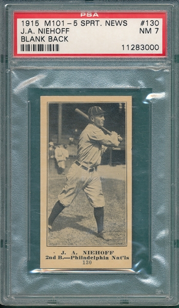 1915 M101-5 #130 J. A. Niehoff Sporting News PSA 7 *Blank Back* *Only One Higher*