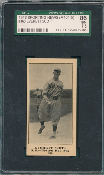 1915 M101-5 #160 Everett Scott Sporting News SGC 86 *Blank Back*