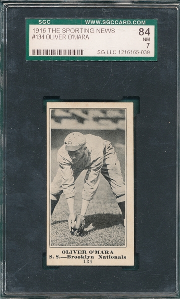 1916 M101-4 #134 Oliver O'Mara Sporting News SGC 84 *Only One Higher*