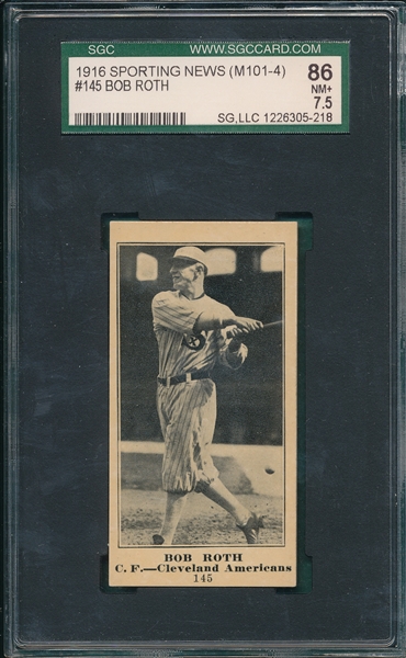 1916 M101-4 #145 Bob Roth Sporting News SGC 86 *Blank Back* *Only One Higher*