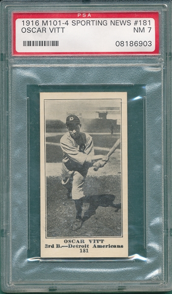 1916 M101-4 #181 Oscar Vitt Sporting News PSA 7 *Highest Graded*