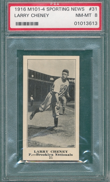 1916 M101-4 #31 Larry Cheney Sporting News PSA 8 *Highest Graded*