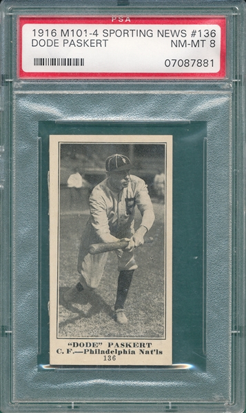 1916 M101-4 #136 Dode Paskert Sporting News PSA 8 *None Higher*